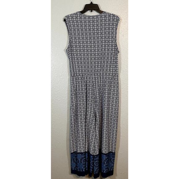 Dana Buchman XL Dress Faux Wrap V Neck Navy Floral Long Sleeveless Abstract - Picture 2 of 6